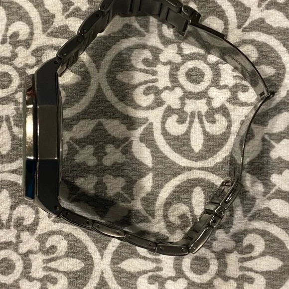 Unique Michael Kors Charcoal/Gunmetal Octagon Watch with rhinestones - Picture 3 of 6